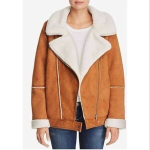 NWOT The Fifth Label Faux Shearling & Suede Moto Jacket, Camel W Ivory Sz L